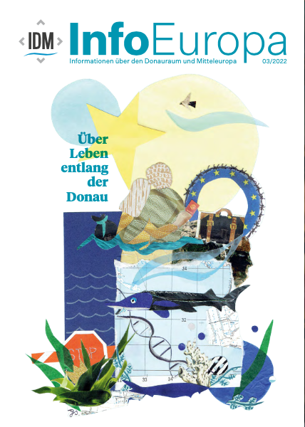 Das Cover der Zeitschrift InfoEuropa, Ausgabe 3/2022 mit dem Thema "Über Leben entlang der Donau"